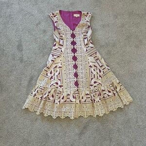Anthropologie Cream and Violet Lace Dress
